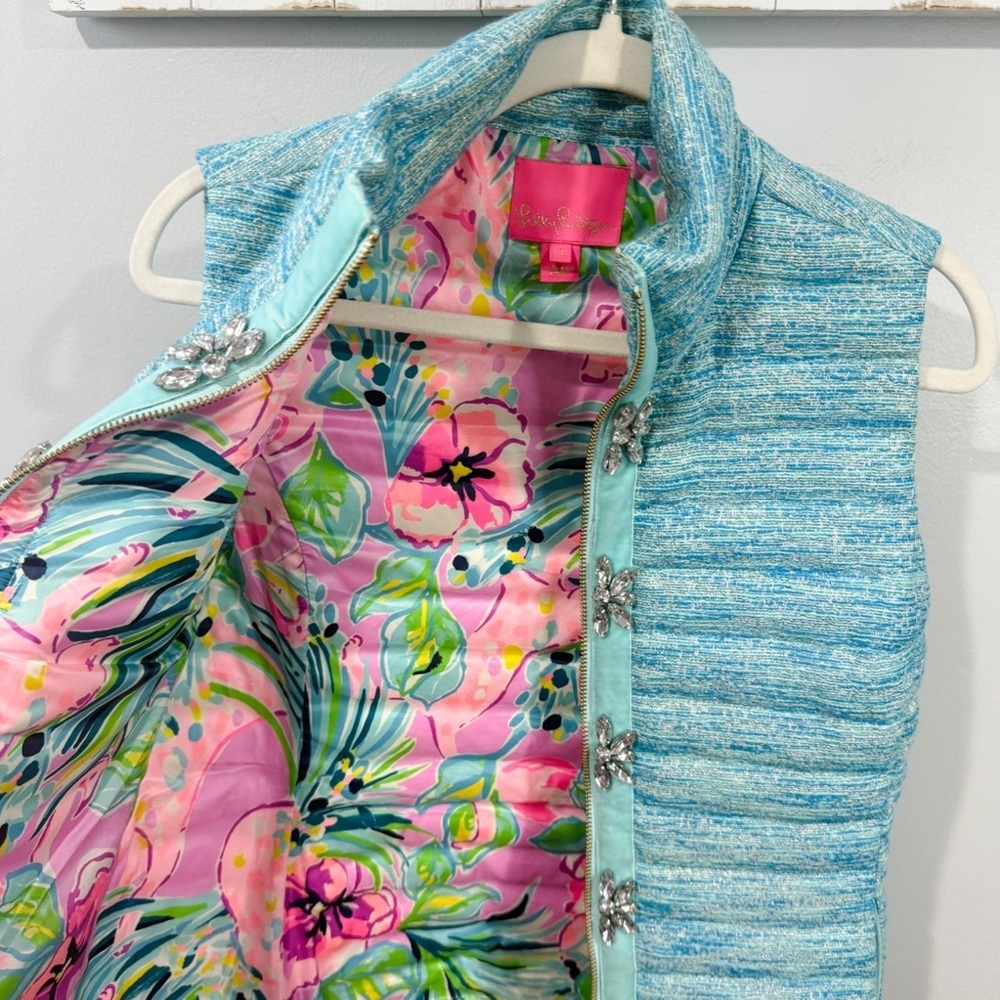 Lilly Pulitzer Noella Vest with Rhinestone Accents Blue Turquoise Size S - Picture 6 of 6